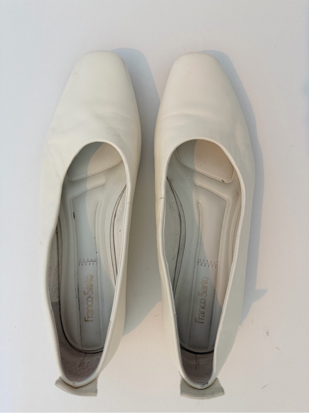 Franco Sarto Cream Leather Square-Toe Ballet Flats